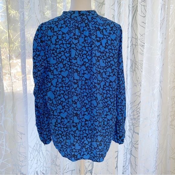 ZADIG & VOLTAIRE BLACK BLUE HEART TINK COEUR PRINT LONG SLEEVE V-NECK BLOUSE - Picture 4 of 14